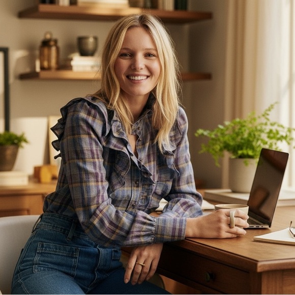 Sézane Jane Shirt in Blush Check Print FR 36 / US 4 - Picture 5 of 8